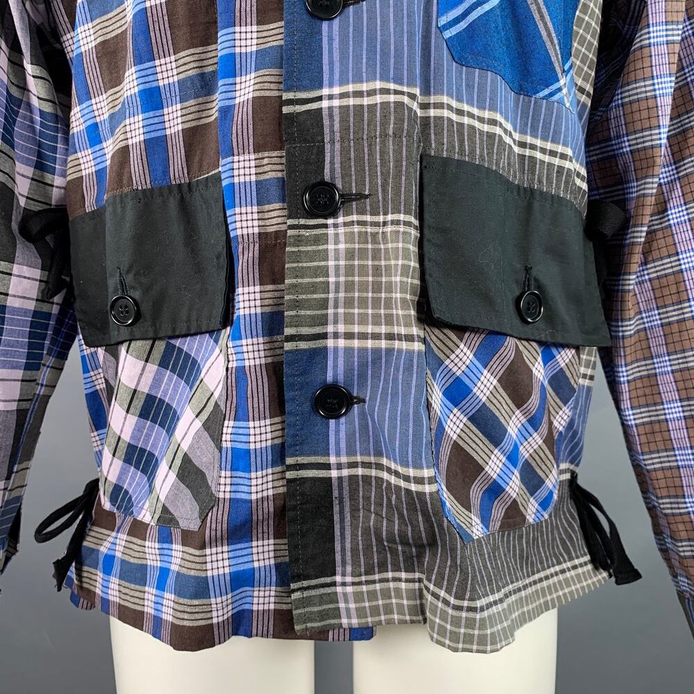 NICHOLAS DALEY Size M Blue Brown Plaid Cotton Side Ties Shirt Jacket - Picture 2 of 10